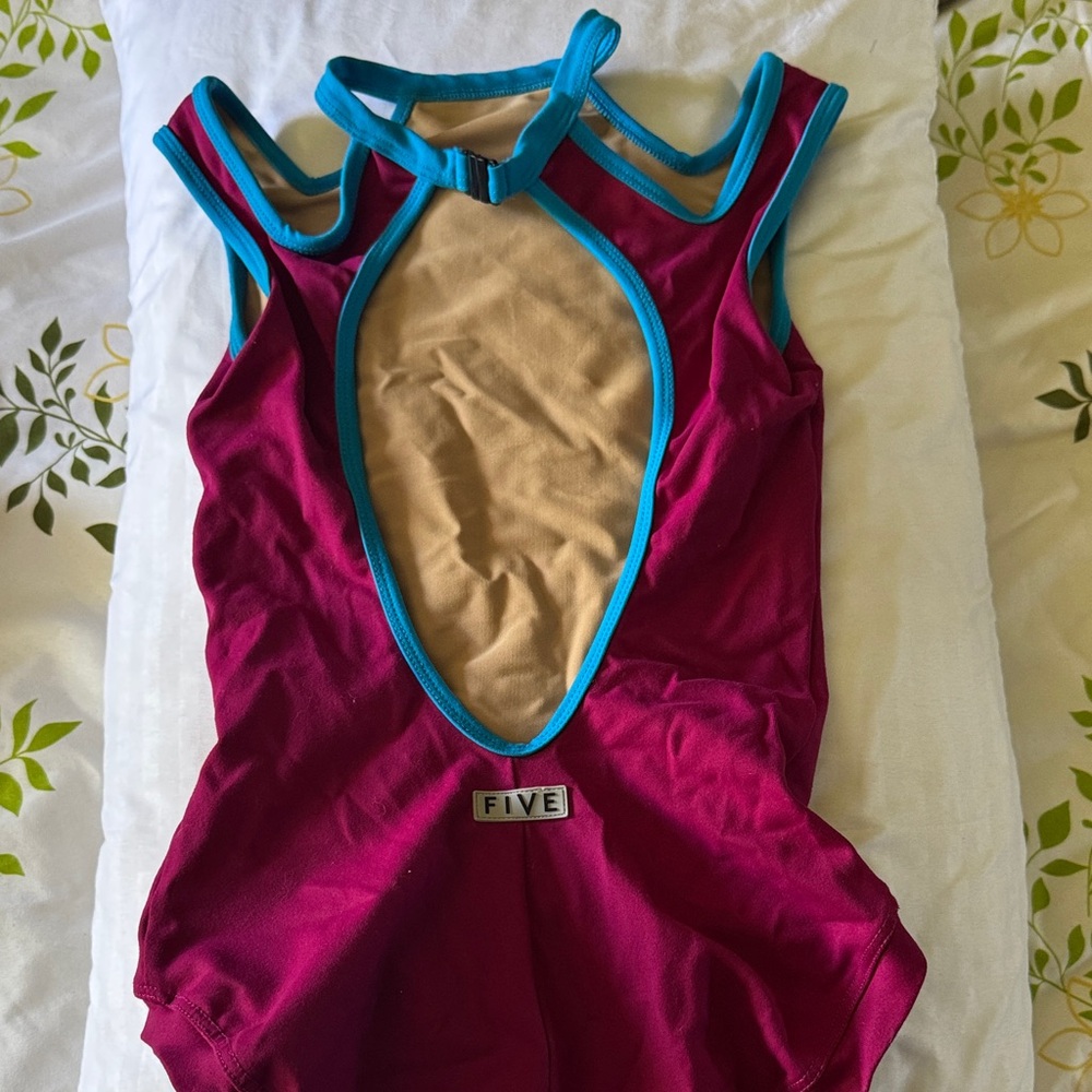 Girls' Magenta Leotard with Teal Trim
